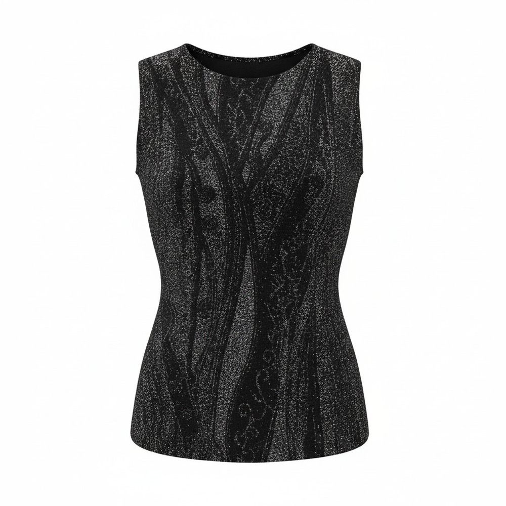 Laura Ashley‎ Womens Black Silver Metallic Glitter Swirl Sleeveless Top Large